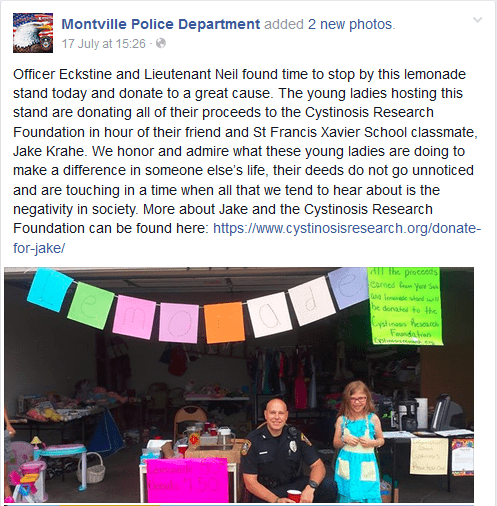 Cops at lemonade stand to support cystinosis patient