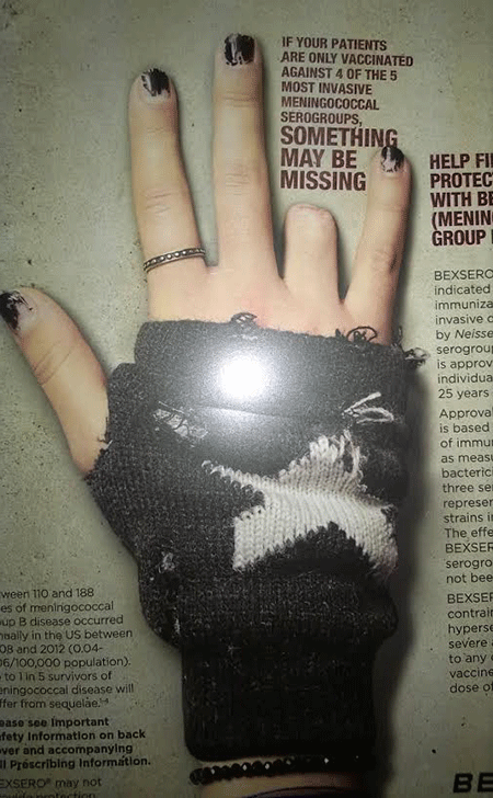 Bexsero magazine showing a missing limb