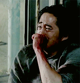 Glenn from the waking dad is really upset that Noah just died