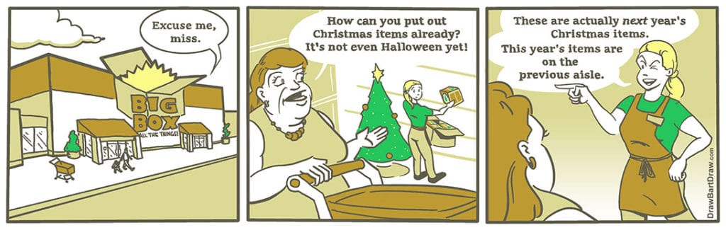 Comic strip about early christmas deorations