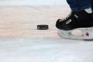 hockey puck and skate