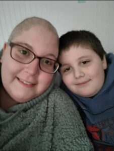 Stephanie and her son during her chemotherapy for her desmoid tumor