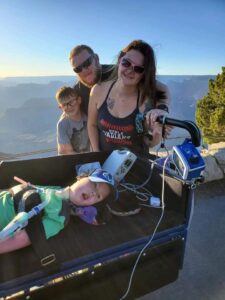 The Chaffin family while traveling with Kayden, who has SMA type 1